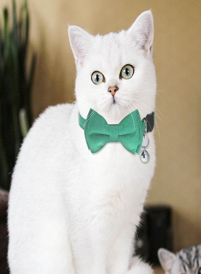 Yuomeaz 2 PCS Green Bow Tie Cat Collar with Bell, Breakaway Safety Buckle Bow Ties for Cats, 8-12 Inch Adjustable Kitten Bowtie Collar for Girl Boy Cats, Dogs, Pets - Image 2